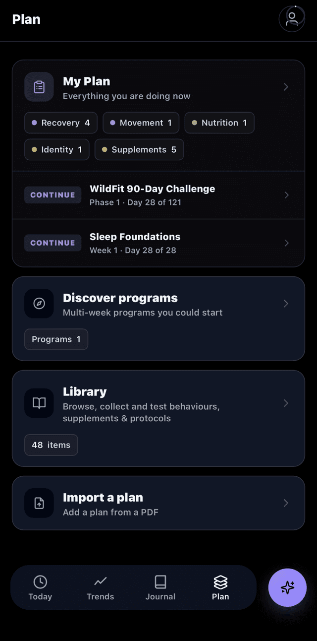 Virka Plan screen with your active plan, programs and library
